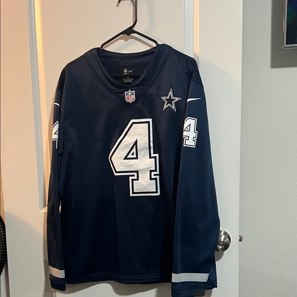 Dak Prescott Dallas Cowboys #4 long sleeve fleece lined jersey